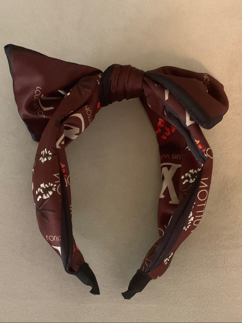 Louis Vuitton Burgundy and Gold Knotted Bow Headband